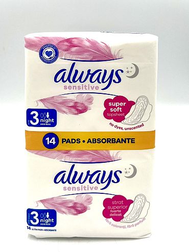 Дамски превръзки Always Duo Sensitive нощни 14 бр.