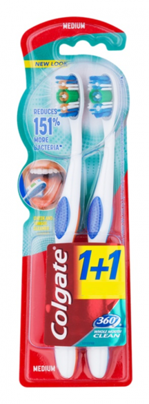 Четка за зъби Colgate 360° Medium 1+1